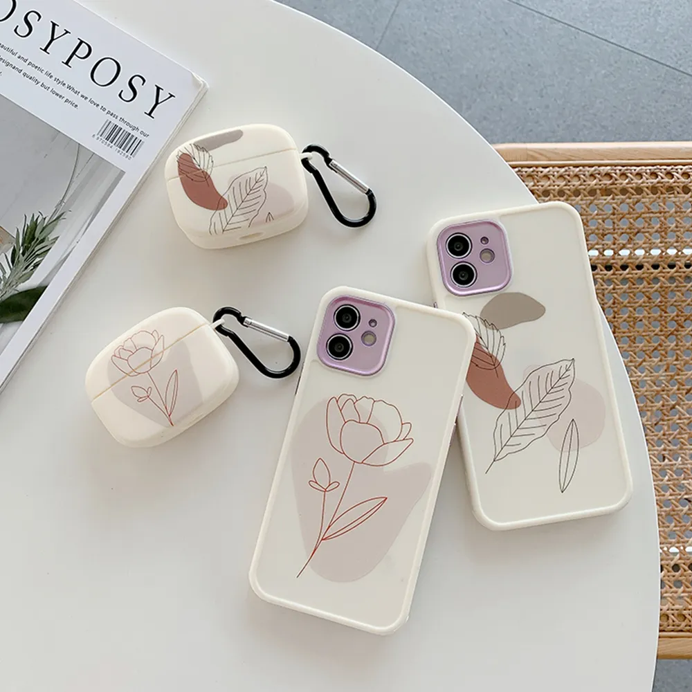 IPhone 12 Pro Vintage Flower Leaves Phone Caseの場合、iPhoneXの場合、一致するAirpodsを備えたソフトカメラ保護バックカバー