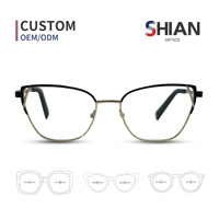 Montures de lunettes optiques unisexes pour étudiants, personnalisées, style œil de chat, semi-cerclées en métal, avec verres en PC, légères
