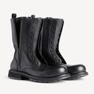 <span class=keywords><strong>Bottines</strong></span> sculpturales à bout rond pour femmes, talon bloc bas, double fermeture éclair latérale, mi-mollet, en microfibre, style motard, vente en gros OEM ODM - Product Image 2