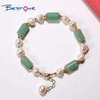 Bestone 2022 nouveau Design perle d'eau douce avec Aventurine verte 8mm perles de pierre naturelle Bracelet porte-bonheur Bracelet perles