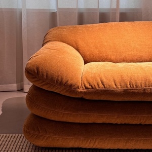 Divano in Velluto a Coste con Cuscini Oversize, Trapuntatura <span class=keywords><strong>Orizzontale</strong></span> a Canali, Profilo Basso, Stile Moderno Minimalista Wabi-Sabi per <span class=keywords><strong>Soggiorno</strong></span> - Product Image 4