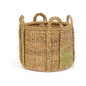 Cesta de almacenamiento de jacinto de agua festoneada tejida para organización del hogar, almacenamiento hecho a mano, cesta de ropa hecha en Vietnam - Product Image 5