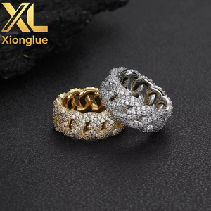 Bague de luxe personnalisée pour homme, style hip-hop, avec pavé de zircons, plaqué rhodium/or - Product Image 4