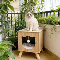 Mobilier pour animaux de compagnie : Maison pour chat rectangulaire moderne en bois imperméable, utilisable comme table d'appoint, avec coussin moelleux et cachette suspendue pour chat, pour intérieur.