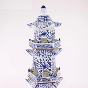 Figurine de pagode en porcelaine chinoise antique bleu blanc à 5 couches vase de sol tulipe forme de pagode en céramique pour les occasions de Pâques Ramadan - Product Image 2