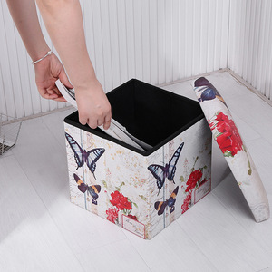 Tabouret de rangement à motif papillon avec couvercle, pouf pour la maison, pour salon, chambre à coucher, meubles décoratifs, housse en tissu imperméable - Product Image 3