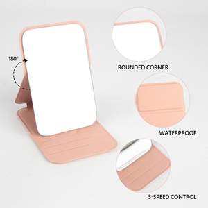 شعار مخصص زجاج سميك مقاوم للكسر قابل للتعديل زاوية قابلة للطي من الجلد سطح المكتب مرآة سفر مكياج مدمجة - Product Image 3