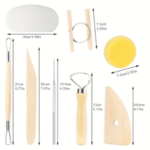 Outils de modelage en argile portable personnalisables, <span class=keywords><strong>kit</strong></span> de sculpture DIY fait à la main avec des éléments en bois et un sac - Product Image 6
