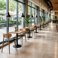 Ensemble de salle à manger sur piétement en chêne, chaises en cuir noir, dossier en bois courbé, mobilier de restaurant personnalisable pour café et bistrot, vente en gros, style industriel