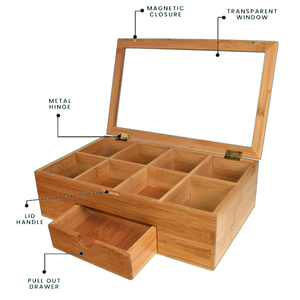 Bamboo Tea Box Customized 8 Compartments Bamboo Tea Bags Holder Box