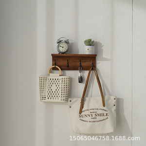 Wooden Wall-mounted Key <b>Hook</b> Rack Coffee Brown Minimalist Coat Organizer Entryway Storage <b>Shelf</b> Rectangle Shape - Product Image 2