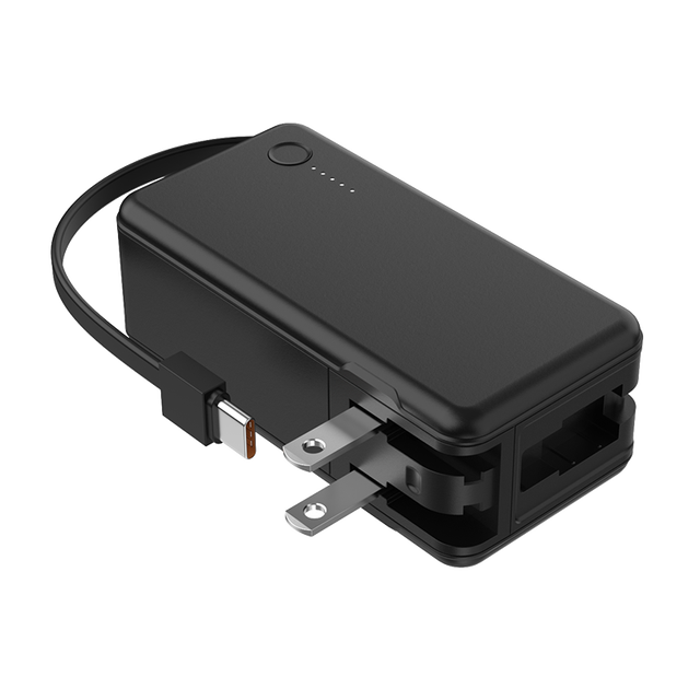 2025 New 2-in-1 Plug-in Power Bank with Built-in AC Plug & Extended Type-C Data Cable, Portable Digital Display Mobile Charge