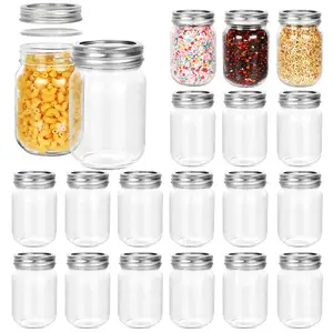 Frasco de vidro transparente para conservas de alimentos, frasco de vidro transparente de boca larga de 4 onças, 8 onças e 16 onças, com tampa de metal, em oferta
