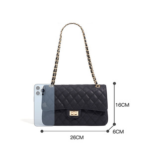 Bolso de Lujo con Solapa de Cuero Genuino Acolchado con Diamantes, Bolso Clásico de Hombro con Cadena, Bolso Cruzado de Piel de Vacuno Premium, Bolso de Diseñador para Dama - Product Image 5