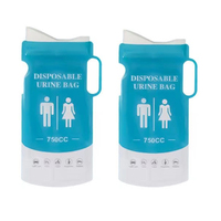 Kantong Urine Sekali Pakai Biodegradable 750ml Portabel Unisex untuk Darurat Luar Ruangan dengan Resleting, untuk Penggunaan Rumah Tangga
