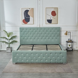 Cama Moderna King Size con Cabecera Tapizada en Terciopelo Verde, Estructura <span class=keywords><strong>de</strong></span> Madera Suave, Estilo Hotel - Product Image 4