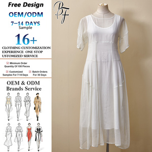Robe midi chic <span class=keywords><strong>française</strong></span> personnalisée pour femme en dentelle unie avec superposition transparente blanche, taille naturelle et coupe régulière - Service OEM/ODM - Product Image 1