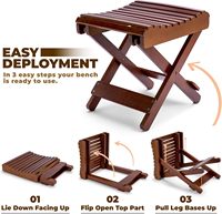 Tabouret de douche et repose-pieds pliable en bambou moderne – Banc portable pour douche, sauna, baignoire – Marron (11"x10.75"x12")