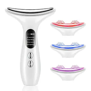 Home Use Portable EMS Neck Face Beauty Device 3 Color Lights LED Photon Neck Wrinkle Remover Device Face & Neck Lifting Massager