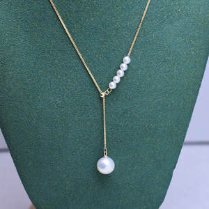 Collier pendentif double perle d'eau douce avec chaîne claviculaire en argent S925, style européen, forte brillance, légers défauts - Product Image 1