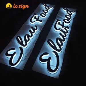 Fabricante Food Store Iluminado Outdoor LED número da placa do sinal Gold Metal 3D Letter Sign Board Letters para exibição loja de fumaça