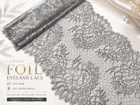 Dentelle Chantilly française à cils métalliques, motif floral à paillettes, 29 cm, gris argenté, pour robe de soirée femme