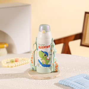 PINKAH Bouteille d'eau isotherme en acier inoxydable à double paroi de 520 ml pour enfants avec paille et couvercle à sangle pour l'école et les voyages - Product Image 3