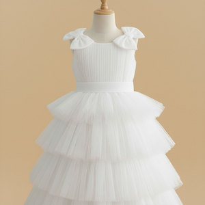 Robe longue en tulle de luxe pour filles de 1 à 12 ans, robe de princesse élégante blanche à volants pour mariage, vente en gros - Product Image 3