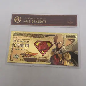 Beautiful Japanese Manga One Punch Man 10000 Yen Gold Anime Banknote in Sleeve for Memory Souvenir Gifts and Collection Cards