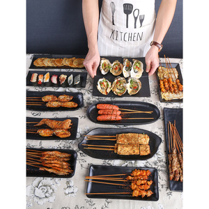 Rectangular <b>Black</b> Melamine Barbecue <b>Plate</b> Dish Vegetable Soy Milk Hot Pot Tableware Commercial Use Party Solid Color - Product Image 1