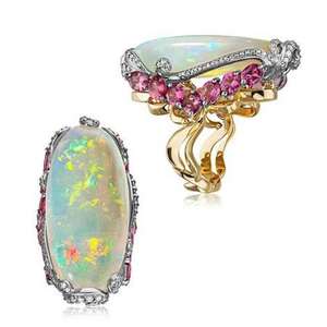 Opal Gold <b>Ring</b> With Pink Gemstones Prong Setting Party Jewelry For Women And Men Fashion <b>Statement</b> <b>Ring</b> - Product Image 1