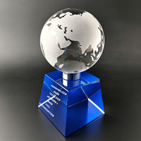 Neelpure 183626 Globo Terráqueo de Cristal Grabado con Mapa del Mundo, Premio Personalizado con Logotipo Grabado con Láser y Base de Cristal Azul Brillante