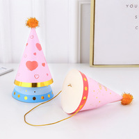 Adorable Chapeau d'Anniversaire Garçon Fille, Casquettes Cône en Papier avec Pompons Paillettes Dorées, pour Fêtes Prénatales et Décorations d'Anniversaire Enfants