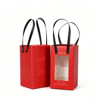 Boîte cadeau en papier rouge personnalisée avec fenêtre transparente en PVC et poignée en ruban noir, emballage en carton recyclable pour aliments/pâtisseries/bonbons