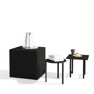 Black Poly Rattan Patio <b>Side</b> <b>Tables</b> Outdoor <b>Table</b> <b>Set</b> Contemporary Durable Metal Frame - Product Image 1