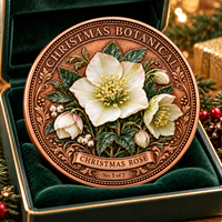 Pièce de collection antique en cuivre fin .999 de 1 oz, collection botanique de Noël personnalisée, relief 3D, impression UV couleur intégrale