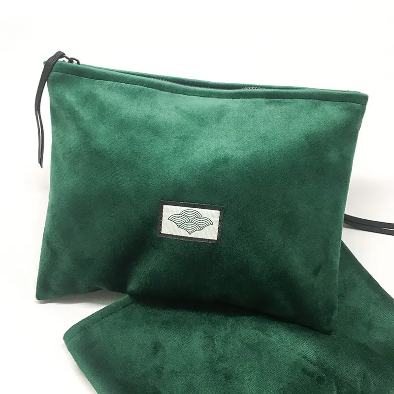 Bolsa de mão de veludo para mulheres, bolsa de zíper de luxo estampada com logo, carteiras verdes para mulheres