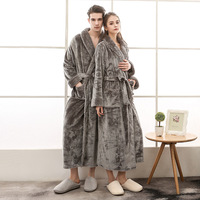 Peignoir long en flanelle chaud de luxe pour les amoureux de l'hiver, femmes et hommes, peignoir de nuit épais, kimono, robe de chambre, vêtements de maison WR09