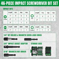 Set Obeng SK OEM 46-Piece, Set Bit Impact Driver, Baja S2 untuk Memasukkan Sekrup dan Baut ke dalam Kayu, Logam, Beton, dan Ubin