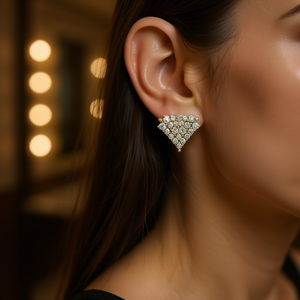 Boucles d'oreilles géométriques en or rose avec zircon rond serti pavé pour femme, bijoux de fête, design tendance - Product Image 2