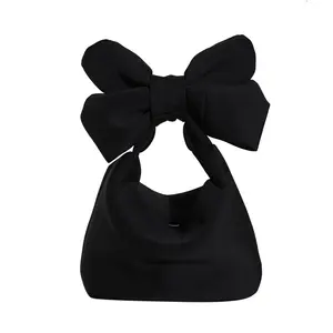 Koreanische Art lässig niedlich Mode schwarz Nylon Einkaufstasche personal isierte Bowknot Design moderne Frankreich Mädchen Clutch Handtasche