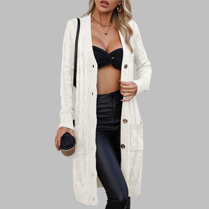 Cárdigan de punto largo de invierno Unisex para mujer, suéter de talla grande con botones de estilo informal, diseño de bola de invierno, ropa femenina - Product Image 2