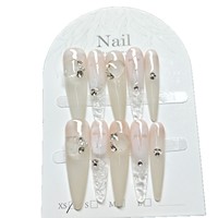 Faux Ongles en Acrylique Faits Main en Gros, 10 Pièces, Forme Cercueil, Motif Croisé, Longs, Réutilisables, Durables – Fournisseur