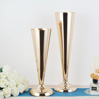 Vase trompette doré de luxe pour centres de table de mariage, élégant support à fleurs en métal pour décoration de table de réception et événements