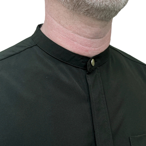 Chemise de clergé en coton pur noir à manches longues avec poche, patte de boutonnage dissimulée, col romain, chemise de prêtre, fabricant OEM - Product Image 4