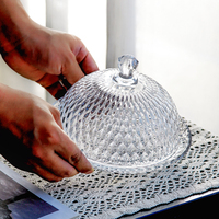 Ensemble de cloches à gâteau en verre taillé, transparentes, gaufrées motif diamant, écologiques et durables, pour la présentation de pâtisseries et de fruits sur table