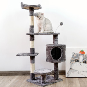 Venta al por mayor de fábrica: Árbol rascador para gatos y nido con tabla de sisal, juguete para estimular el crecimiento del pelo, suministros para mascotas en embalaje de cartón. - Product Image 2