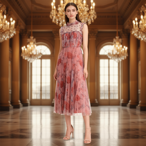 Robe de <span class=keywords><strong>soirée</strong></span> pour <span class=keywords><strong>femme</strong></span> à col rond imprimé, robe de <span class=keywords><strong>soirée</strong></span> sans manches à taille haute pour dîner formel, <span class=keywords><strong>tenue</strong></span> de <span class=keywords><strong>soirée</strong></span> pour <span class=keywords><strong>femme</strong></span> - Product Image 1