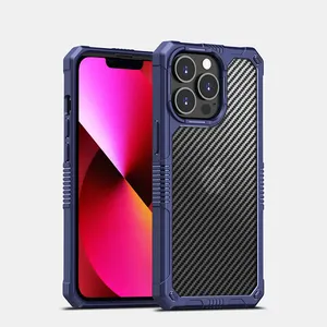 Capa de telefone com textura de fibra de carbono com TPU + PC compatível com iPhone 15 Pro Max, capa à prova de choque, envio rápido OEM