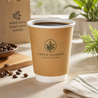 Gobelets à café jetables en papier kraft à double paroi, écologiques, recyclables, personnalisés avec votre marque, pour le camping, les cafés, les restaurants et les plats à emporter